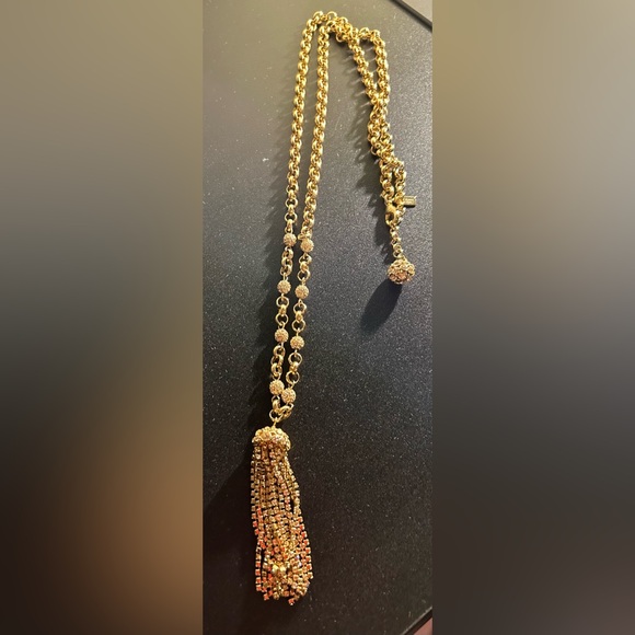 KATE SPADE NEW YORK CRYSTAL CASCADE GOLD TASSLE NECKLACE - Picture 7 of 8
